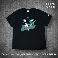 00s GILDAN “SANJOSE SHARKS” S/S Graphic T-Shirt ギルダン サンノゼ・シャークス グラフィックTシャツ 半袖 ブラック XLサイズ ハイチ製 AAA 袖プリント NHL アイスホッケー ストリート スポーツ