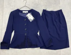 Christian Dior　クリスチャンディオール　セットアップ　ノーカラージャケット　スカート　レース切替　ヴィンテージ　ネイビー　紺色　L