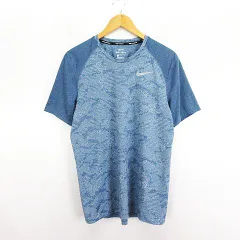 ナイキ NIKE RUNNING Tシャツ カットソー 半袖 クルーネック DRI-FIT ロゴ 総柄 L ブルー ※EKM