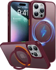 TORRAS iPhone 15 Pro 用 ケース【多機能360度回転スタンド】縦横両対応 Halbachマグネット搭載 MagSafe対応 米軍MIL規格耐衝撃 リング 指紋防止  6.1インチ「UPRO Ostand R」ワインレッド スマホ
