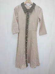 ◇ Θ tocco closet トッコ クローゼット パールボタン 長袖 膝下丈 ワンピース サイズM ベージュ ブラック レディース E  【1411070008589】