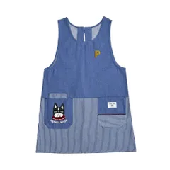 ☆ パウロ柄.デニムブルー ☆ 釦リボンあきエプロン エプロン おしゃれ 猫 ねこ ネコ レディース 着脱が簡単 ポケット シンプル 無地 機能的 動きやすい キッチンファブリック キッチン雑貨 かわいい 保育士 介護士 母の日 家事 料理