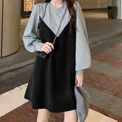 可愛い ショートワンピース ラウンドネック 着やせ レディース スウェット風ワンピ 膝上丈 体型カバー カットソーワンピ