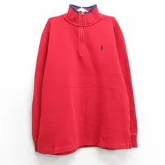 古着 ラルフローレン 長袖 ブランド ハーフジップ トップス キッズ ボーイズ 子供服 90s ワンポイントロゴ コットン 赤 レッド 25mar26