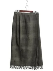 【お得なクーポン配布中!】 90s Lauren ラルフローレン ウール フリンジ付き チェック ロング ラップ スカート レディース M / オールド ロング丈 タイト ライナー付き