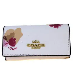 【中古】 超美品 コーチ COACH 6連キーケース 花柄 ホワイト ピンク PVC レザー F65522 08BK546