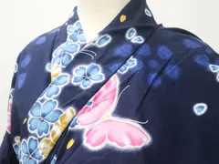 【一輝堂】【着物】浴衣　昭和レトロ　ゆかた　花蝶文　身丈約160cm　裄丈約66cm　25z06-3158