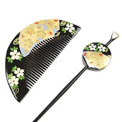 髪飾り 成人式 赤 振袖 前撮り 袴 花 黒 ゴールド 白 緑 桜 さくら 櫛 前櫛 平打ち簪 平打ちかんざし 蒔絵 和柄 簪 レトロ 和 No.10-0386