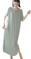 [Viktrui] 6℃冷感!!! 部屋着ロングワンピース ルームウェア レディース ルームワンピース ice silk パジャマ ゆったり 快適 シンプル 無地 超弾性 Vネック ドレス ネグリジェ 通気吸汗速乾寝間着 夏用半袖