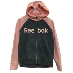 Reebok ロゴスウェット パーカー キッズ M 140程 ピンク ダークグレー リーボック スポーツ ジップアップ 古着卸 アメリカ仕入 a701-6654