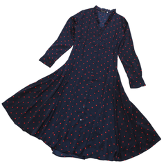 【CocoDealココディール】ロングワンピース★FREESIZE★ネイビー★ドット柄★サテン★レースアップ★レディース