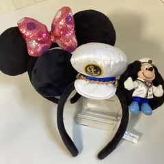 ディズニー　Disney オーバーザウェィ　ミッキーマウス　15周年キャプテン帽子カチューシャ&水玉キラキラリボン　ミニーマウス　カチューシャセット　　　　　　　…e.s