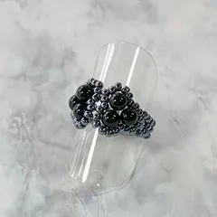 天然石 オニキス デザインリング ビーズリング 指輪 ブラック 黒 No.1957