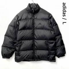 90s　アディダス　ダウンジャケット　肉厚　刺繍ロゴ　万国旗タグ　Y2K　黒　Lサイズ パフォーマンスロゴ ジップアップ フルジップ adidas メンズ