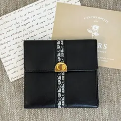 オールドディオール☆トロッター柄　財布　二つ折り長財布 小銭入れ　ヴィンテージ 二つ折り財布 Wホック ハート 裏地トロッター柄 レザー ブラック