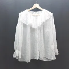 ◇ classical elf シフォン フリル フロントボタン 前開き シアー 長袖 ブラウス サイズXL ホワイト レディース E  【1310130010602】
