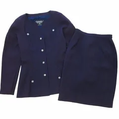 シャネル CHANEL 80's ～ 90's ココマーク釦 スーツ ジャケット スカート セットアップ 上下 ノーカラー フォーマル ヴィンテージ 紺 ネイビー 約S～M 0129 ☆AA★のサムネイル