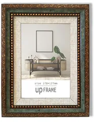 【在庫処分】額縁 フォトフレーム 御洒落 樹脂製 置き掛け兼用 おしゃれ レトロ アンティーク ヴィンテージ 写真立て 壁掛け 卓上 縦横兼用 アンティーク風 額縁 (2L版 Green)