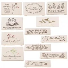 【人気商品】ワッペン ラベル ロゴ お花 フラワー 綿 コットン かわいい おしゃれ 12種セット DIY 縫製 タグ 手作り 手芸 ハンドメイド用 ポーチ/衣類/帽子などに飾り Handmade LOYELEY 英文 (C)