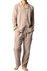 L_ブラウン [ベンケ] パジャマ 長袖 綿100 ガーゼ 上下セット 春 前開き シンプル おしゃれ パジャマセット 上下 寝巻き メンズパジャマ パジャマメンズ 綿 綿100% 薄手 入院 春用 前あきパジャマ ルームウェア 部屋着 BE90