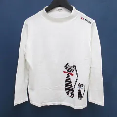 エルミダ EL MIDAS 猫柄 キャット柄 長袖 ニット セーター 13 白系 ホワイト ロゴ 文字 ラインストーン 綿 コットン