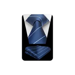 [HISDERN] ビジネス ネクタイ メンズ ストライプ ネクタイ ネイビー チーフ セット プレゼント 成人式 フォーマル 就活 入学式 卒業式 HTS1076V18S