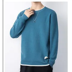 セーター ニットセーター メンズ ニット クルーネック 丸首 防寒 暖かい 重ね着風 プルオーバー トップス シンプル ビジネス カジュアル オシャレ 定番 無地 長袖 通勤 通学 ファッション 秋 冬
