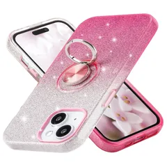 【新着商品】(6.1インチ)対応 15 カバー 15 アイフォン かわいい 耐衝撃 TPU きらきら 360°回転スタンド キラキラ リング付き 女性向け ケース 用 (グラデーションピンク) iPhone Wisdompro