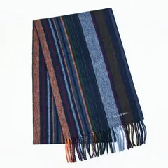 新品 ポールスミス Paul Smith マフラー スカーフ PS リバーシブル トレントストライプ ラムズウール100% メンズ ネイビー マルチカラー 150K N074 47 英国
