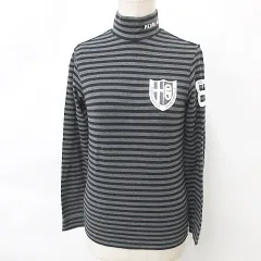 パーリーゲイツ PEARLY GATES ゴルフ シャツ 長袖 ハイネック ボーダー プリント ロゴ 黒 グレー 白 ブラック ホワイト 1