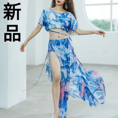 ★新品★ベリーダンス衣装セットアップ　マーブル柄レッスン着ウェア　トップス　スカート