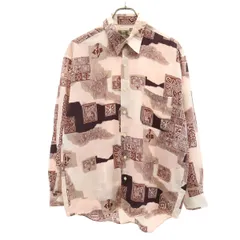 UNIQLO ユニクロ 総柄 長袖 シャツ M ピンクベージュ系 メンズ 古着