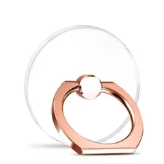 【在庫セール】おしゃれ リングスタンド 薄型 バンカーリング リング 指輪リング 落下防止・片手操作・スタンド機能 【KRODI】ホールド 360度回転 クリア タブレット/スマホ 透明 iPhone/Android各種他対応 スマホリング (丸形－ローズゴー