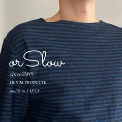 orslow / インディゴカラー　ミニボーダー　ロングスリーブ　クルーネック　Tシャツ