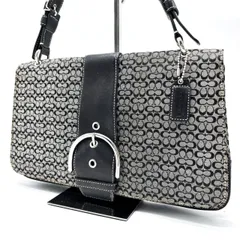 ✨美品✨ COACH コーチ トートバッグ ハンドバッグ バックル フラップ シグネチャー 総柄 チャーム シルバー金具 ロゴ型押し 肩掛け キャンバス レザー レディース グレー 灰色 ブラック 黒色