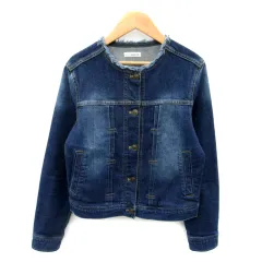 アー・ヴェ・ヴェスタンダード ミッシェルクラン a.v.v standard Gジャン デニムジャケット ミドル丈 ノーカラー フリンジ M 青 ブルー /SY25 ■MO