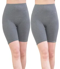 [Chica Hurra] グレー 3分丈 M-L 2枚セット レギンス パンツ 綿混 コットン レディース 女性 スパッツ ストレッチ 伸縮性 通気性 2個レギンス 三分丈レギンス 脚 3部丈レギンス ヨガレディース 可愛い [グレー3分丈2個] [M-L]