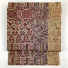 たんす屋 TANSU-YA 中古 リユース帯 名古屋帯 マルチカラー カジュアル 織り 蜀江華文 笹蔓 オリエンタル 未洗い MS2686