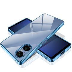 【数量限定】ケース クリア スマホケース Xperia5V V SO-53D SOG12 カバー 5 透明 薄型 ソフト Xperia TPU 耐衝撃 メッキ加工 SONY ストラップホール付き 軽量(ブルー)