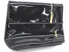 ■美品■ YVESSAINTLAURENT イヴサンローラン パテントレザー ポーチ マルチケース 小物入れ レディース ブラック系 DJ7279