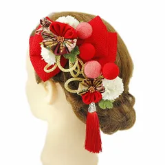 髪飾り リボン 成人式 振袖 浴衣 卒業式 袴 結婚式 ２点セット 赤 白 花 和 洋 かんざし 手作り 簪 つまみ細工 ちりめんフォーマル 花飾り 玉飾り ブライダル W 68 304-222 赤 白 p804　Si