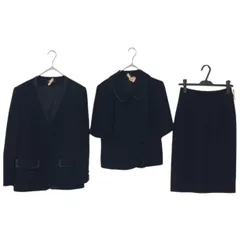 z1407 【美品】YUKITORII　ユキトリイ　礼服　ブラックフォーマル　スリーピース　スカートセットアップ　サマージャケット　黒　ブラック　レディース　11号　高級　上品　レトロ　くるみボタン　千鳥　クリーニング済み