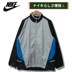 ナイキ ナイロンジャケット L 00s NIKE ロゴ 刺繍 ストリート Y2K スポーツミックス シルバー ブラック ブルー 切り替えデザイン CLIMA-FIT クリマフィット メッシュ テック オーバーサイズ ビッグシルエット ゆるだぼ 古着 D412