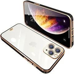 iPhone 11 Pro Max_ブラック iPhone11 Pro Max ケース クリア 透明 アイフォン11pro max カバー スマホケース 耐衝撃 TPU メッキ加工 シリコン スリム 全面保護 薄型 ストラップホール付き 落下防止ブラック
