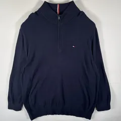 古着 トミーヒルフィガー TOMMY HILFIGER セーター ハーフジップ コットンニット ワンポイントロゴ刺繍 トレーナー 大きいサイズ XXXL  ネイビー メンズ