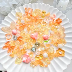 O-3 デコパーツ まとめ売り 70g オレンジ 推し活 ハンドメイド ビーズ カボション ホイップデコ レジン