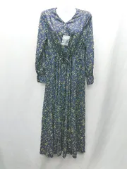 ◇ ⊇ IEDIT 花柄 Vネック 長袖 ロング丈 ワンピース サイズＭ ネイビー イエロー系 レディース E  【1502060020794】