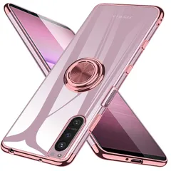 Xperia 5 II ケース SO-52A カバー リング クリア TPU 耐衝撃 透明 メッキ加工 SOG02 スマホケース 一体型 スタンド機能 車載ホルダー ストラップホール Sony エクスペリア5II ケース ローズゴールド 1