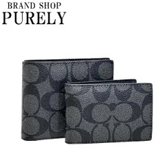 コーチ 財布 メンズ COACH 折り財布 シグネチャー コンパクト ID ウォレット F74993 CQ/BK チャコール×ブラック 小銭入れなし 送料無料