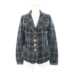 マリテフランソワジルボー MARITHE FRANCOIS GIRBAUD テーラードジャケット ツイード 総裏地 カットオフ ステッチ ウール チェック M 青 ブルー /AH9 ■GY12